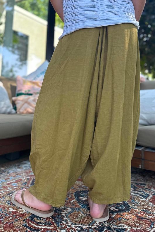 Sandbar Linen Blend Bloom Barrel Pant Olive